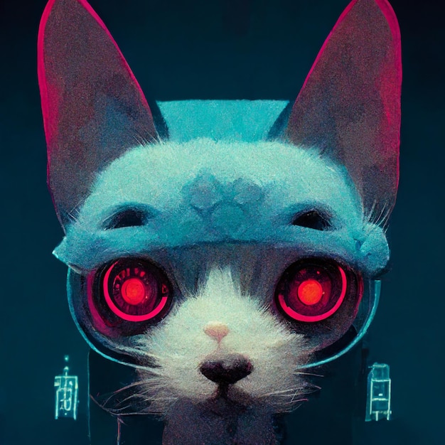 Retrato de gato futurista ilustração futurista de estilo cyberpunk