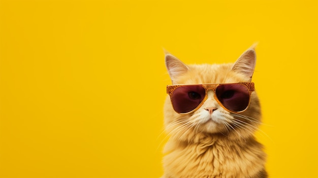 Retrato de gato legal em fundo amarelo isolado