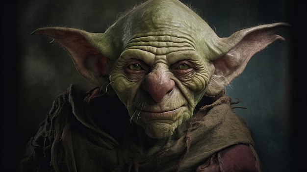 Retrato de Ghul com rosto elfo verde no estilo Joel Robison Uhd
