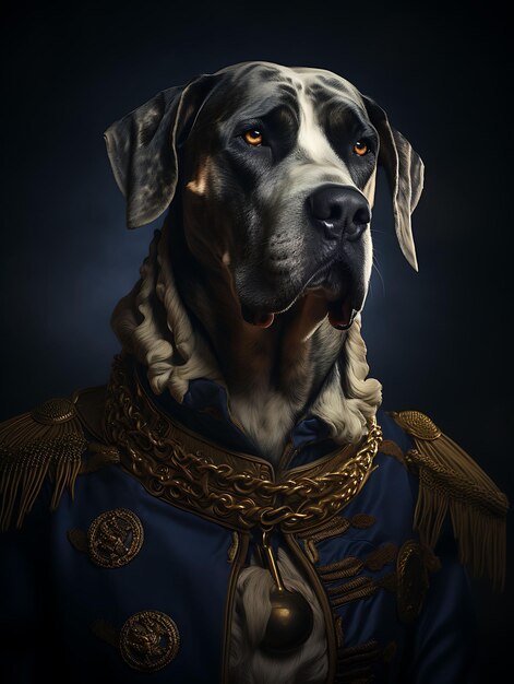 Retrato de Great Dane Fawn Pirata Almirante Medalha Decorativa Manto da Marinha Go Design de Moda Arte de Vestuário