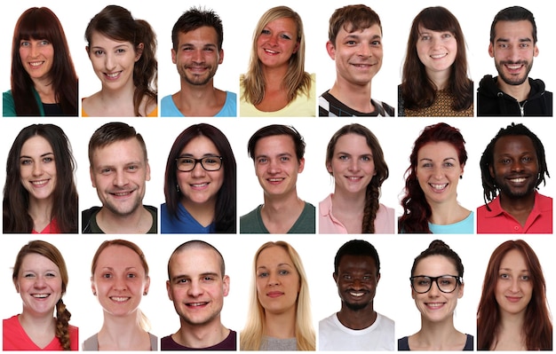 Foto retrato de grupo de coleção de jovens sorridentes multirraciais