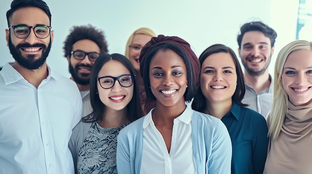 Retrato de grupo de funcionários de escritório multiétnicos sorrindo