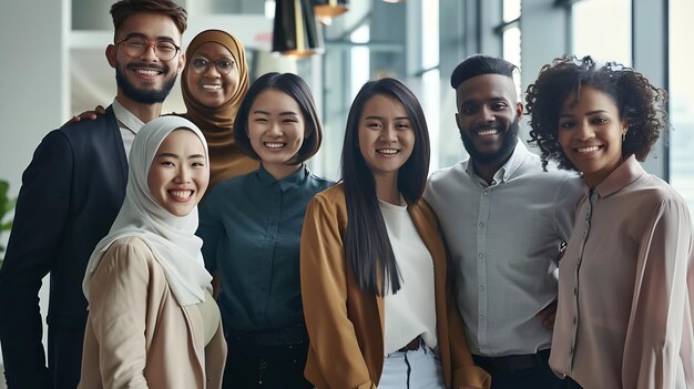 Foto retrato de grupo de sorridentes jovens empresários multiétnicos posando juntos i ia generativa