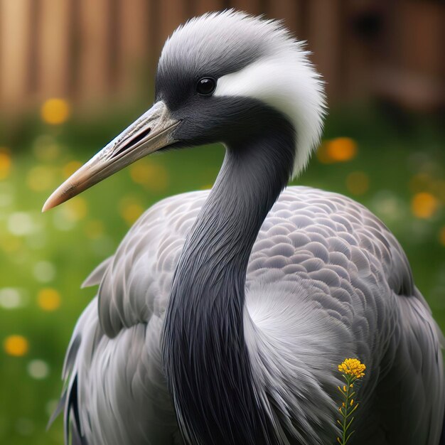 retrato de Grus grus em um fundo de grama verde