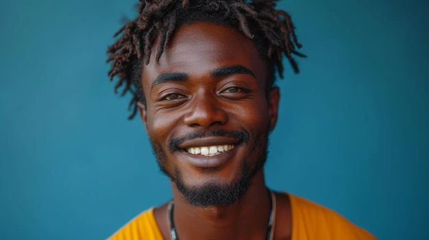 Retrato de homem africano com pele detalhada e expressão sorridente IA generativa