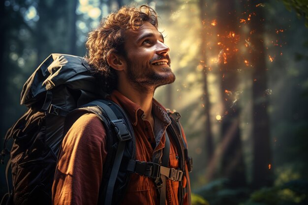 Foto retrato de homem alpinista no fundo da natureza