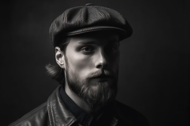 Retrato de homem bonito em um boné pontudo homem bonito homem barbudo retrato de jovem barbudo