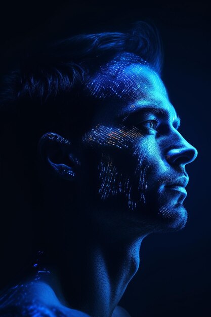 Retrato de homem de foto grátis com efeitos visuais de luzes azuis