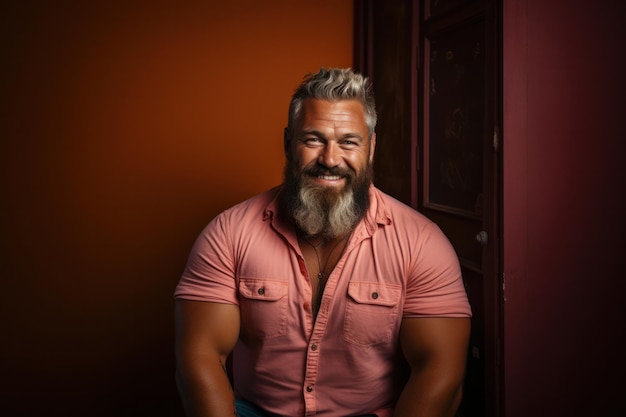 Retrato de homem de meia-idade caucasiano feliz e confiante, com excesso de peso, conceito de auto-amor, bodypositivity, perda de peso, corpo e cuidados de saúde, amor próprio, homens de tamanho maior.