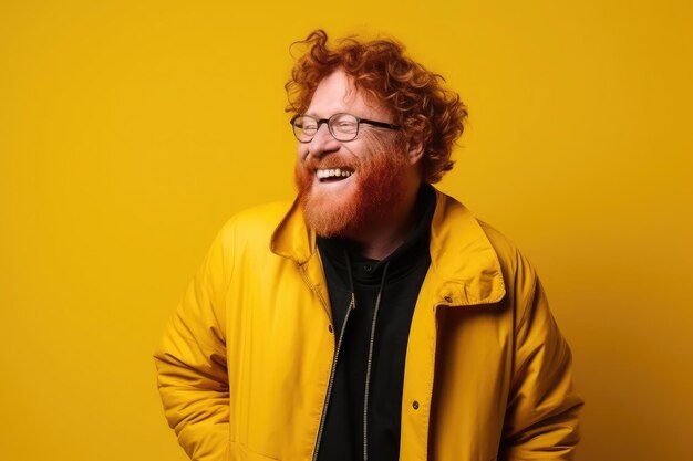 Foto retrato de homem de meia-idade com cabelo vermelho em fundo amarelo dia de são patrício