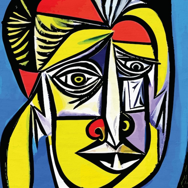Retrato de homem de rosto humano em estilo cubismo