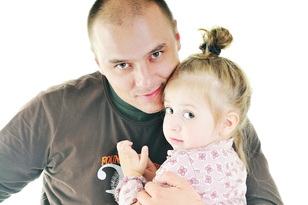 retrato de homem e menina isolado no fundo branco no estúdio