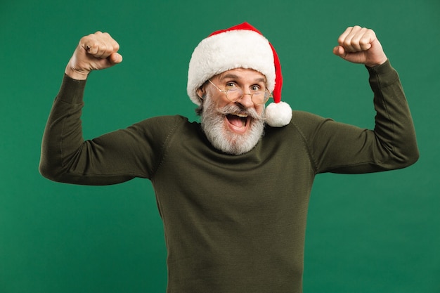 retrato de homem idoso barbudo com chapéu de Papai Noel