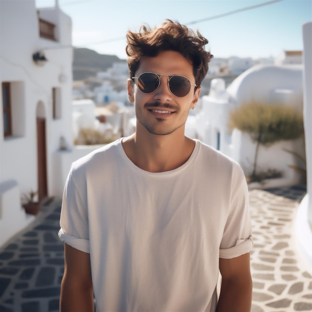 Foto retrato de homem jovem com camiseta branca