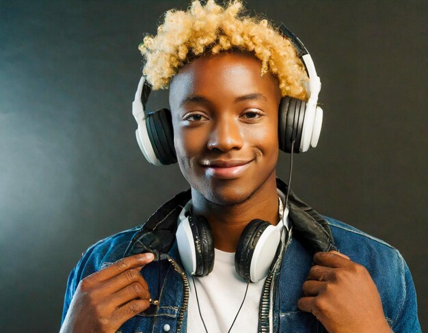 retrato de homem jovem DJ de música americana fones de ouvido negro africano