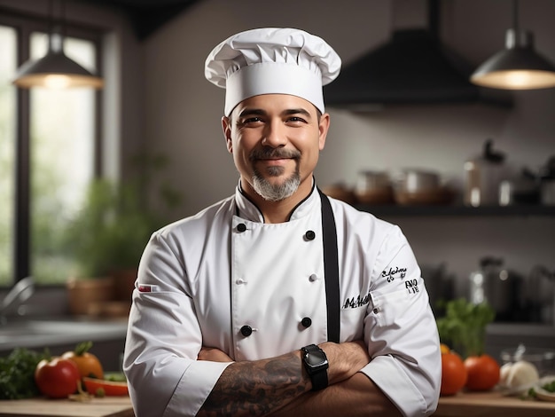 Retrato de homem sorrindo na cozinha