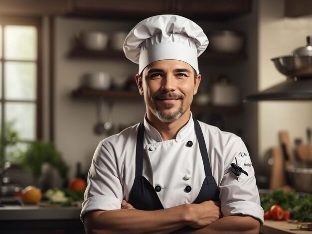 Retrato de homem sorrindo na cozinha