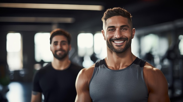 Retrato de homens com constituição atlética em uma academia