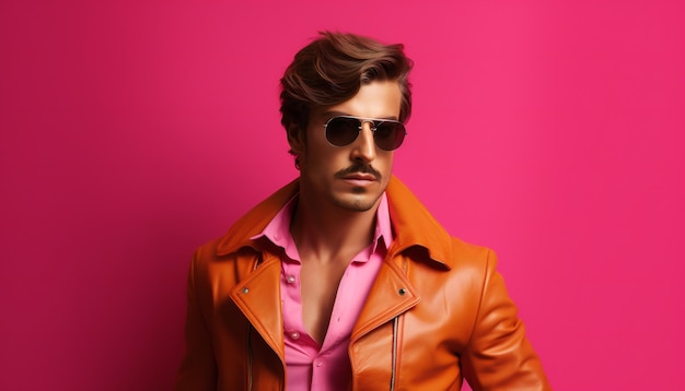 Retrato de homens de estilo vibrante em fundo rosa