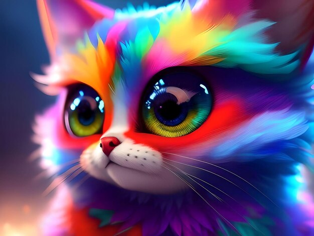 retrato de ilustração digital de um gato bonito e colorido