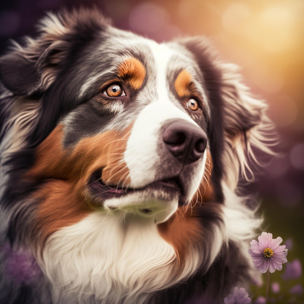 Retrato de ilustração digital realista arrebatador de cão pastor australiano