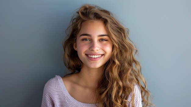 retrato de imagem de sorridente jovem mulher escola universitária bonita estudante menina fundo sólido