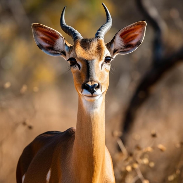 Foto retrato de impala comum com pico-de-boi vermelho no parque nacional kruger
