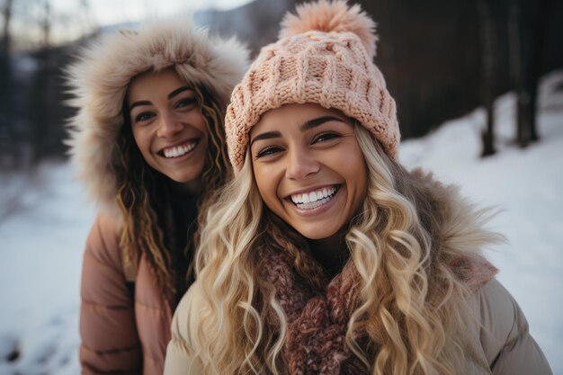 Retrato de inverno de uma amiga de moda