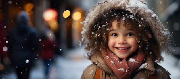 retrato de inverno de uma menina em um fundo desfocado IA generativa