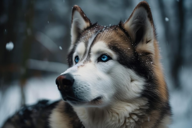 Retrato de inverno nevado de um lobo husky