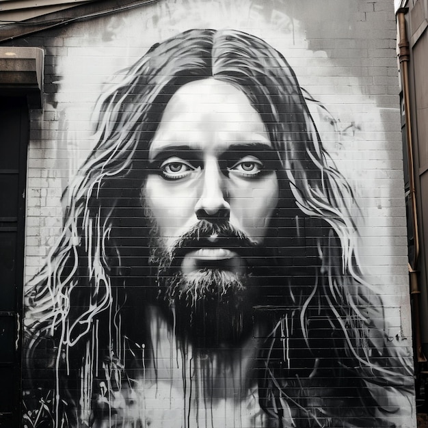 Foto retrato de jesus cristo em graffiti de rua