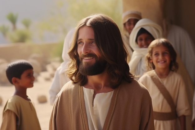 Retrato de Jesus sorrindo Ilustração de IA generativa