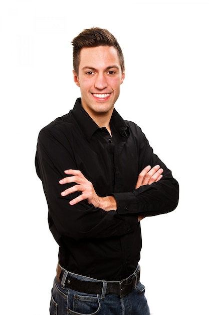 Foto retrato de jovem bonito feliz