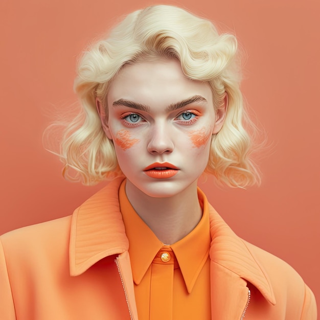 Retrato de jovem em roupas laranja de alta moda cores pastel generative ai