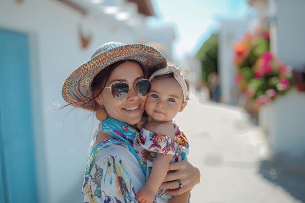 Retrato de jovem mãe e filha bebê ao ar livre IA generativa