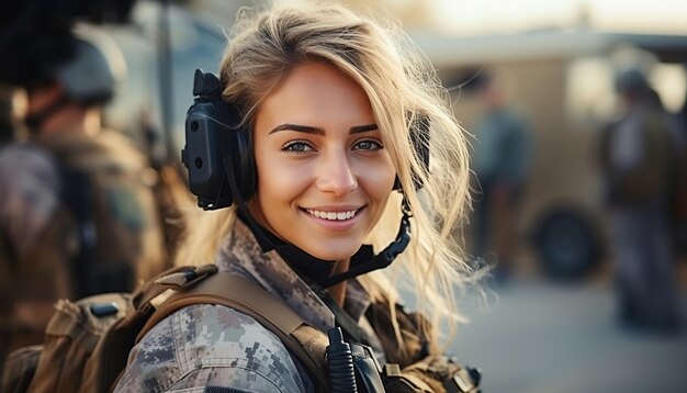 Foto retrato de jovem militar com equipamento de missão