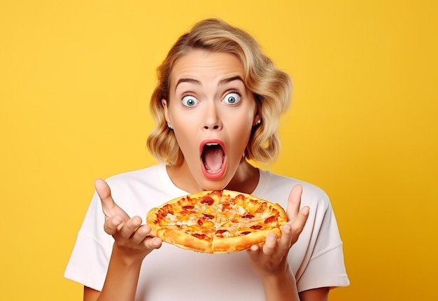 Retrato de jovens amigas famintas comendo pizza juntas