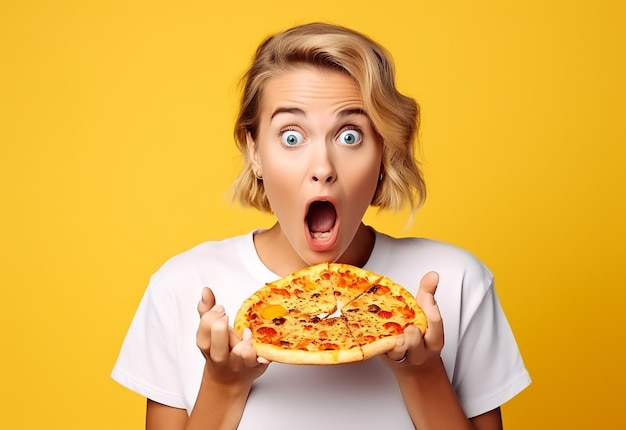 Retrato de jovens amigas famintas comendo pizza juntas