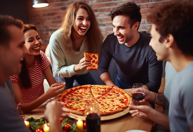 Retrato de jovens amigas famintas comendo pizza juntas