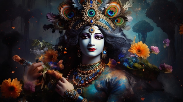 Foto retrato de krishna dia de krishna ia geradora