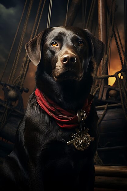 Retrato de Labrador Retriever Chocolate Navios Piratas Mate Anca Colchão Design de Moda Arte de Vestuário