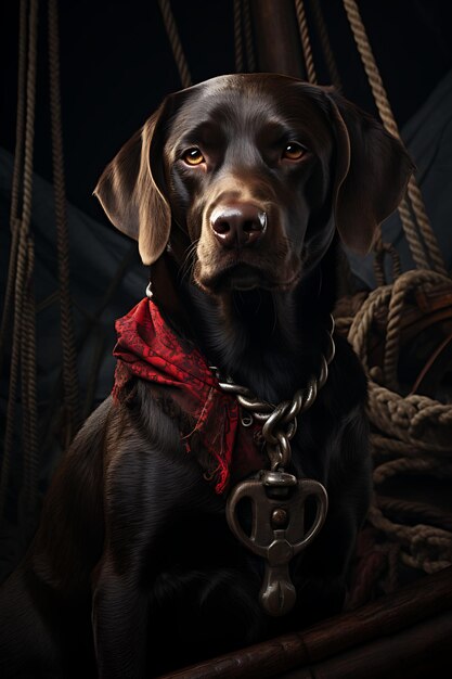 Retrato de Labrador Retriever Chocolate Navios Piratas Mate Anca Colchão Design de Moda Arte de Vestuário