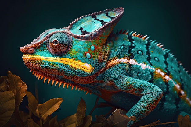 Retrato de lagarto camaleão colorido incrivelmente fofo Lagarto selvagem exótico ou réptil Generative AI