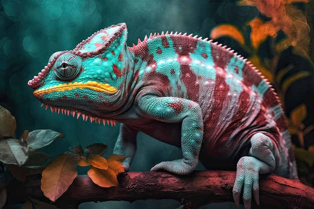 Retrato de lagarto camaleão colorido incrivelmente fofo Lagarto selvagem exótico ou réptil Generative AI