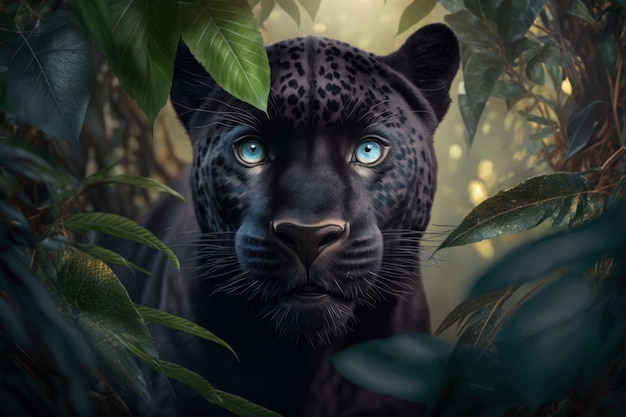 Retrato de leopardo na pintura de ilustração digital de fundo da selva Generative AI
