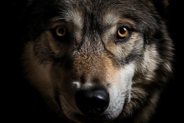 Foto retrato de lobo cinzento ia generativa