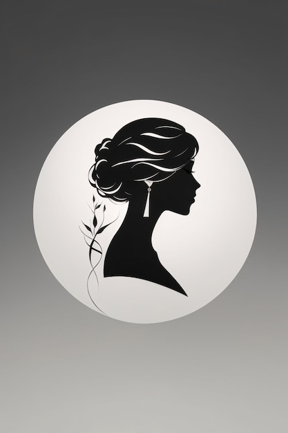 Retrato de logotipo de ilustração plana de mulher elegante em preto e branco