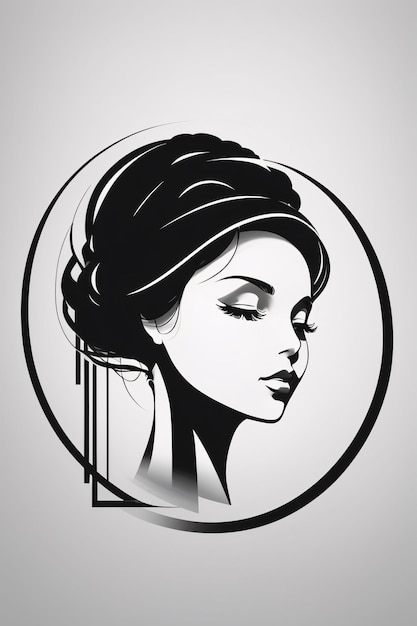 Retrato de logotipo de ilustração plana de mulher elegante em preto e branco