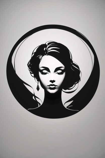 Retrato de logotipo de ilustração plana de mulher elegante em preto e branco