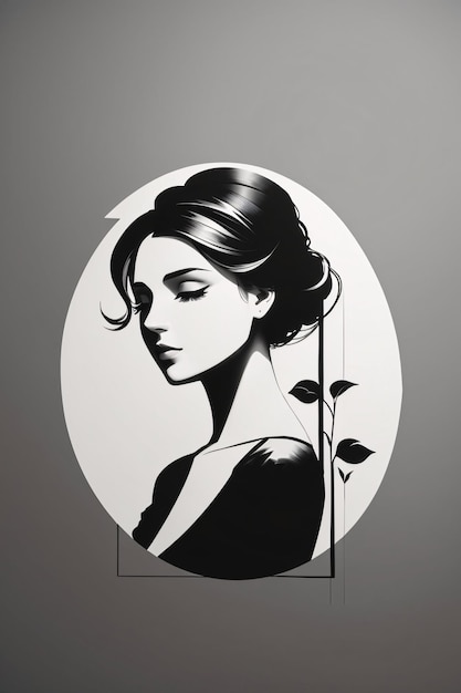 Retrato de logotipo de ilustração plana de mulher elegante em preto e branco